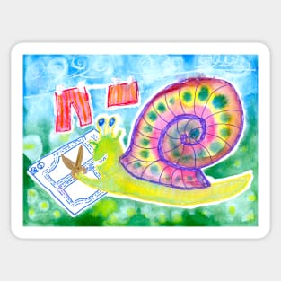Snail tailor/seamstress sewing new cloths children illustration Sticker